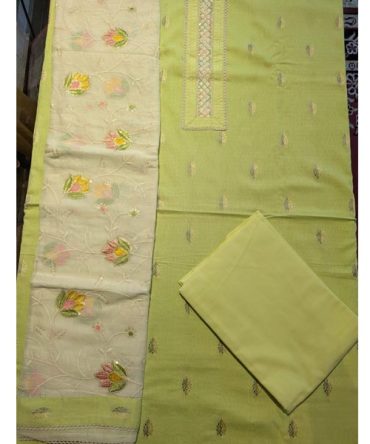 Light Olive Green Sequence unstitched salwar suit with dupatta