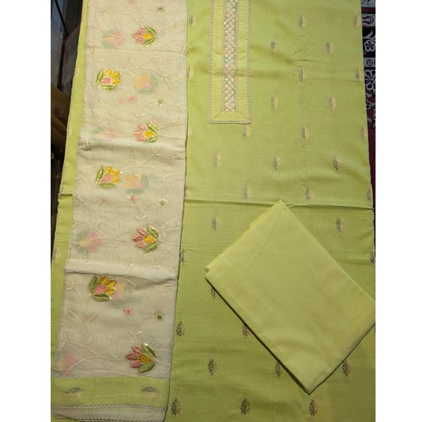 Light Olive Green Sequence unstitched salwar suit with dupatta