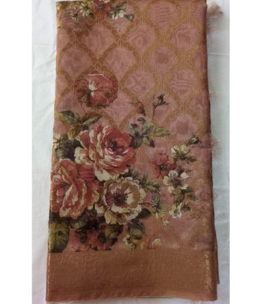 Vintage Bloom Tussar Silk Saree in Dusty Rose