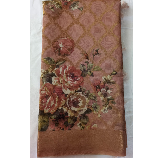 Vintage Bloom Tussar Silk Saree in Dusty Rose