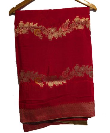 Royal Red Zari Embroidered Saree