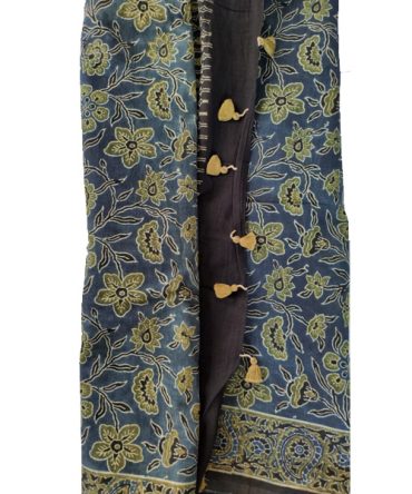 Blue Blossom Ajrak Cotton Saree
