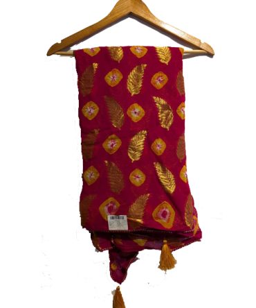 Magenta Gold Semi Chiffon Saree