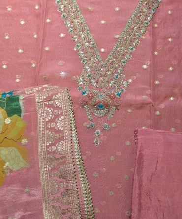 Dusty Rose Pink Embroidered Net/Organza Suit Set