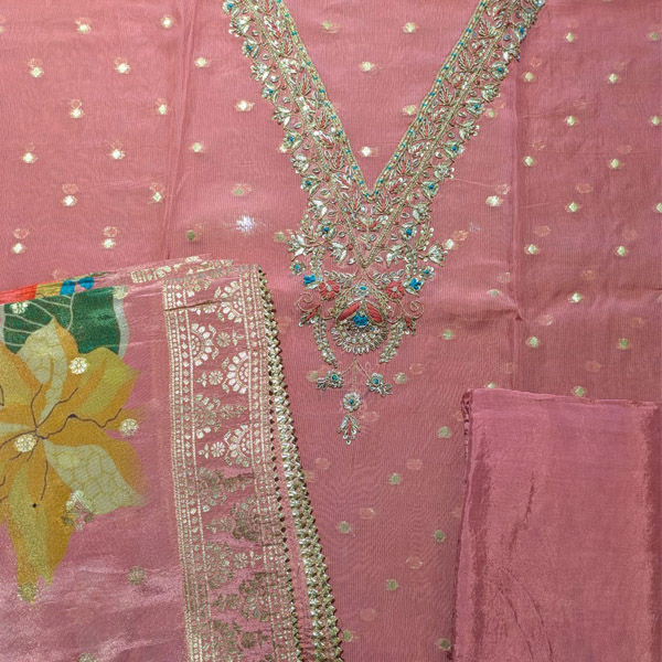 Dusty Rose Pink Embroidered Net/Organza Suit Set