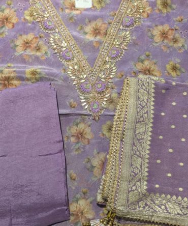 Pastel Lavender Floral Silk Suit