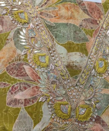 Autumn Leaf Print Suit with Zari Work