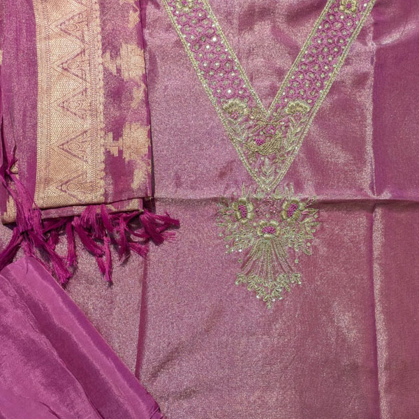 Shimmering Purple Embroidered Chanderi Suit