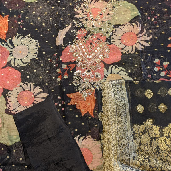 Midnight Floral Embroidered Suit Set