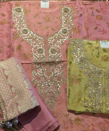 Blush Rosette Zari Mirror Suit Set