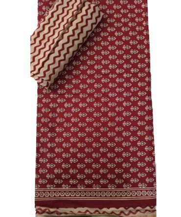 Maroon Ethnic Printed Cotton Suit Set with Zigzag Dupatta
